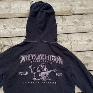 True Religion Jeans BIG LOGO Velvet Hoodie Small Black